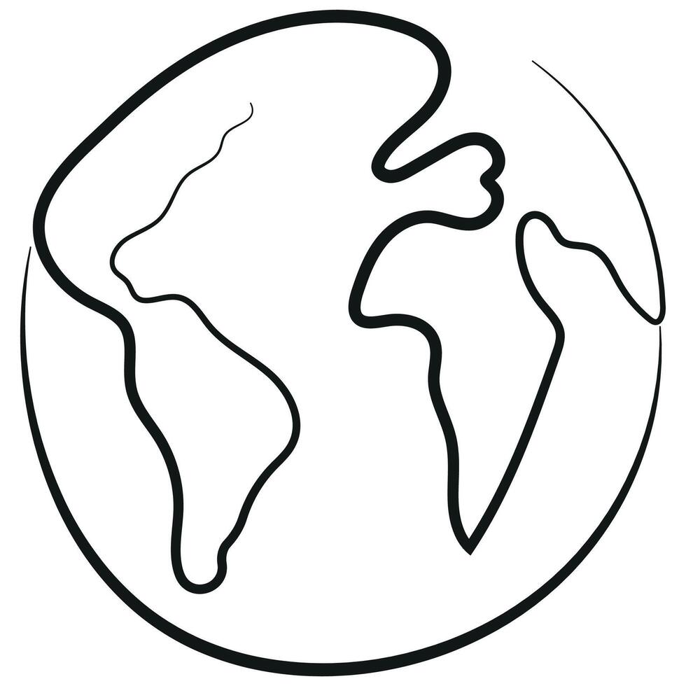 simple icon of the planet earth in line art style drawn with an original outline, for logos and various designs vector