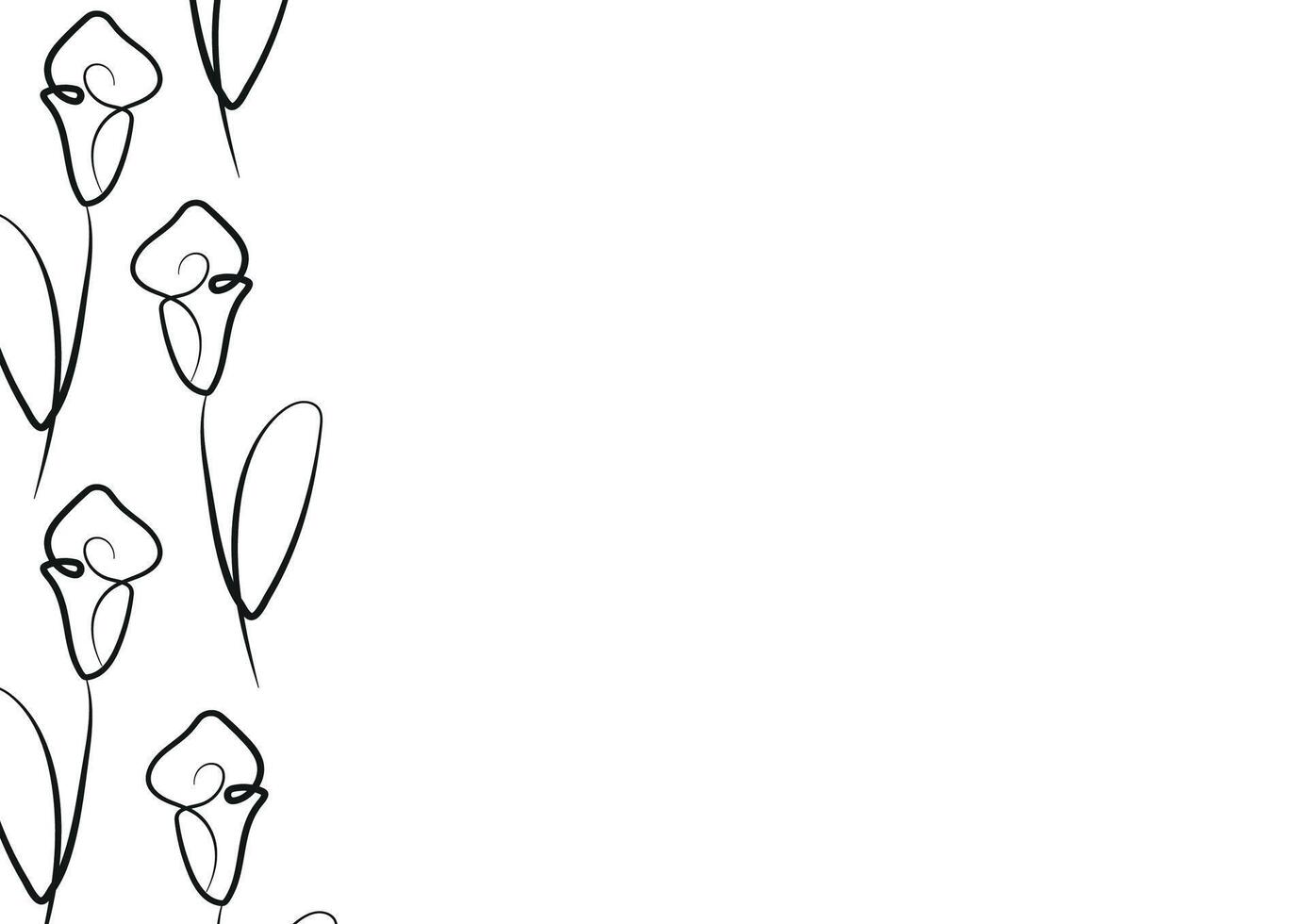 poster template with calla lily flower icons from stems in line art style drawn with original outline, for logos, designs or ornaments vector