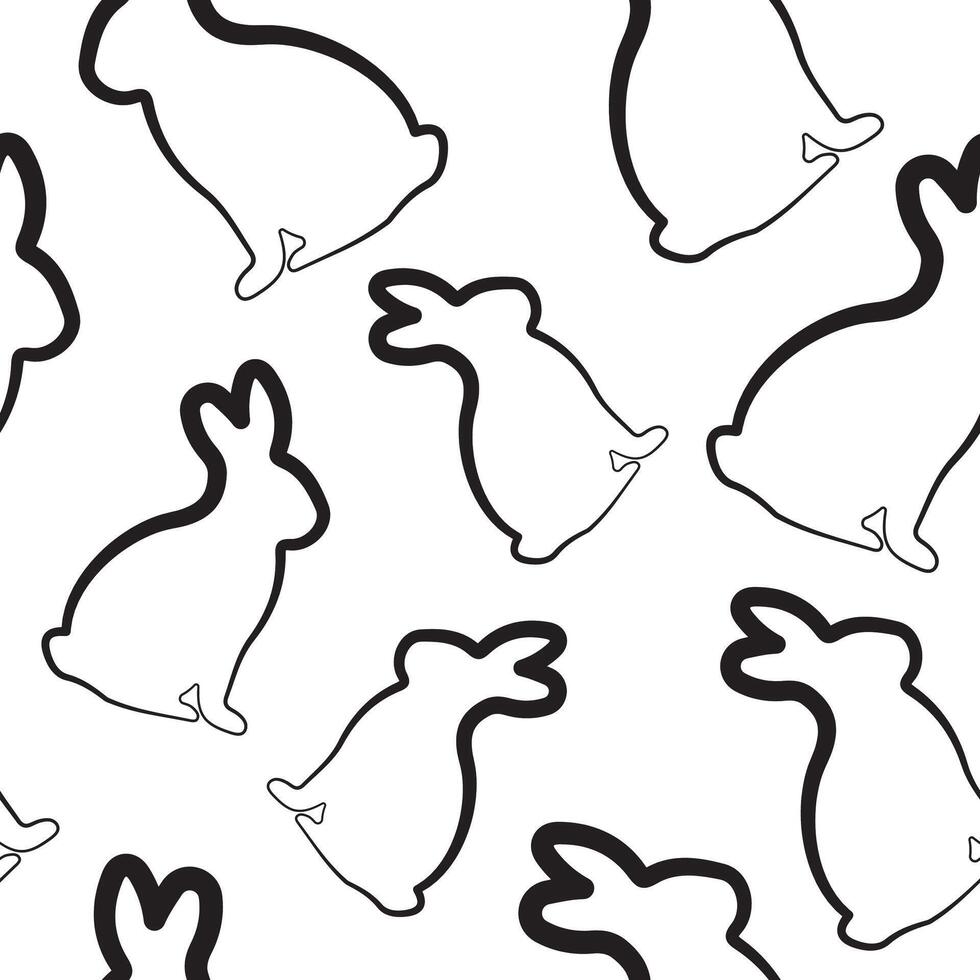 seamless pattern with easter bunny sitting on hind legs in line art style arranged chaotically, for logos and various designs vector