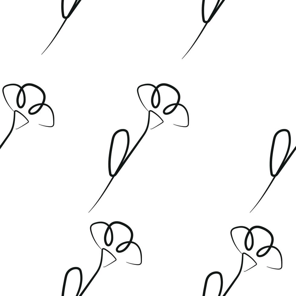 seamless pattern with carnation flower icons from stems in line art style drawn with original outline, for logos, designs or ornaments vector