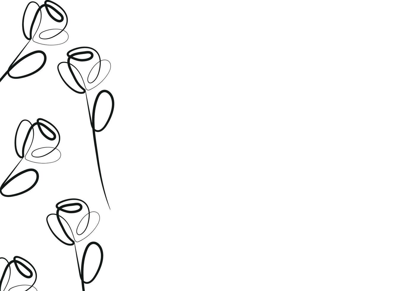 poster template with rose flower icons from stems in line art style drawn with original outline, for logos, designs or ornaments vector