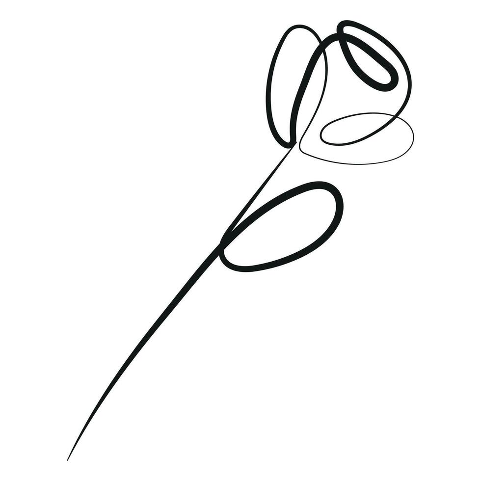 simple icon of rose flower with stems in line art style drawn with original outline, for logos, designs or ornaments vector