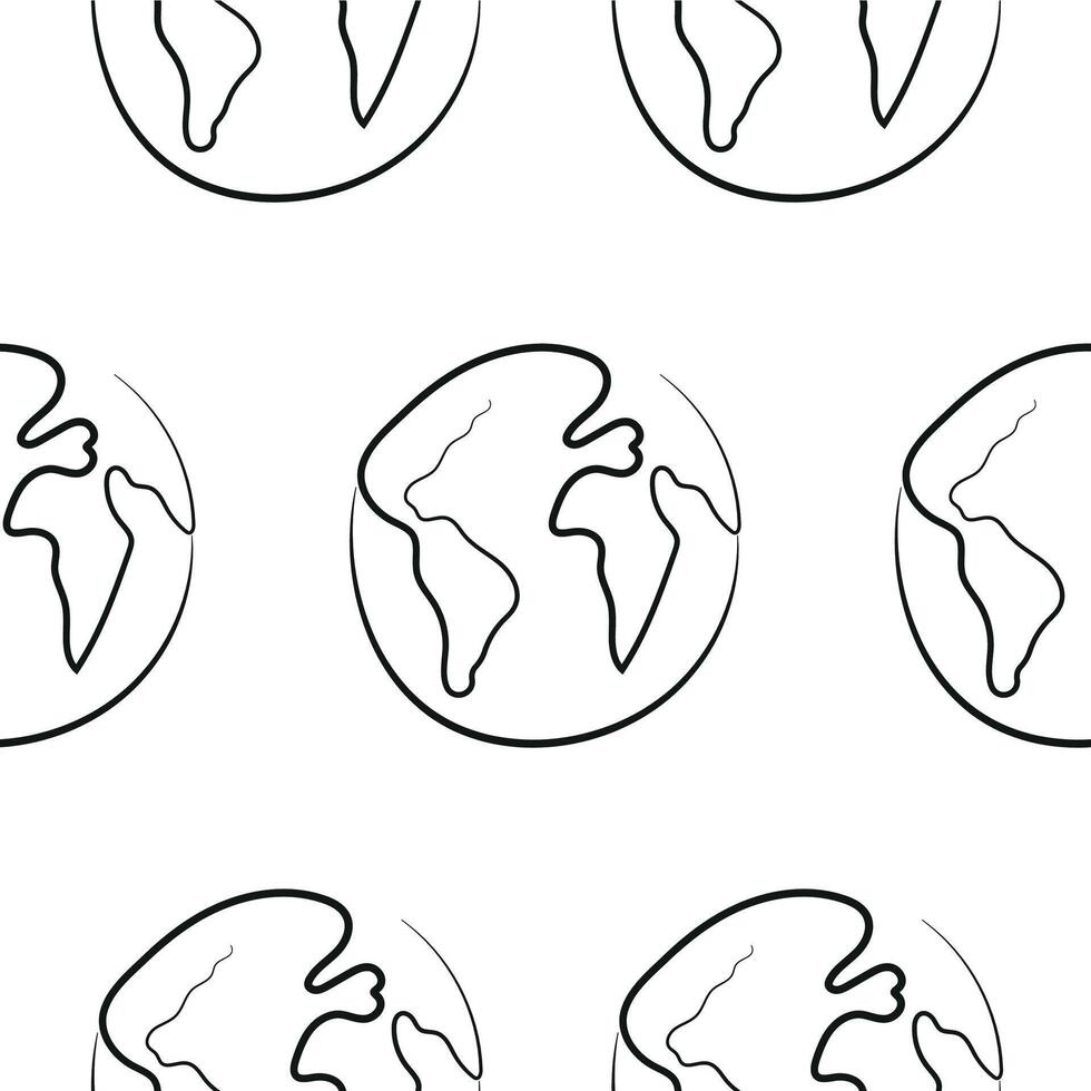 seamless pattern with simple icons of planet earth in line art style drawn with original outline, for logos and various designs vector