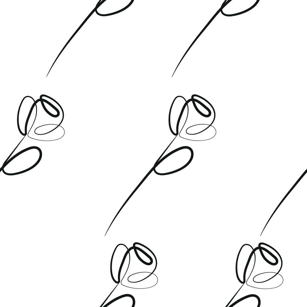 seamless pattern with rose flower icons from stems in line art style drawn with original outline, for logos, designs or ornaments vector