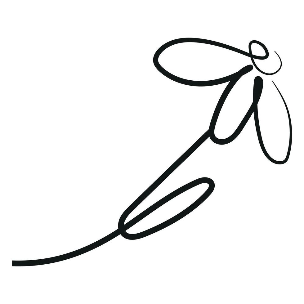 daisy flower simple icon with stems in line art style drawn with original outline, for logos, designs or ornaments vector