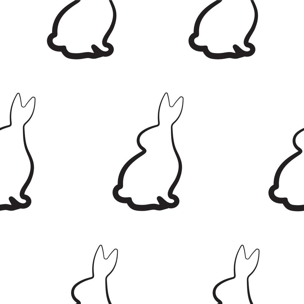 seamless pattern with an Easter bunny sitting on its hind legs and turned to the right side in line art style drawn with an original outline, for logos and various designs vector