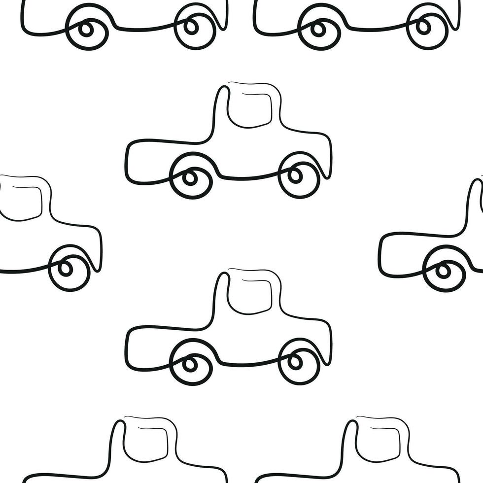 seamless pattern of simple icons of transport namely long car in line art style drawn with original outline, for logos and various designs vector