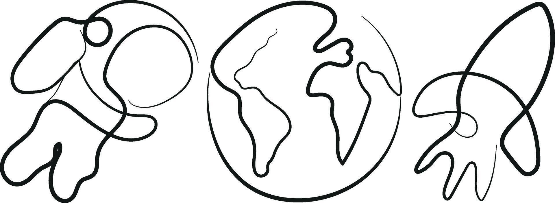 set of simple icons on the theme of space in the style of line art drawn with an original outline, for logos and various designs vector