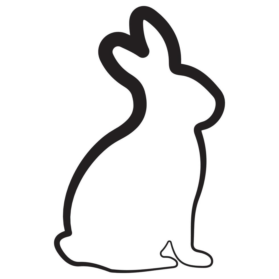 simple icon of Easter bunny sitting on hind legs in line art style drawn with original outline, for logos and various designs vector