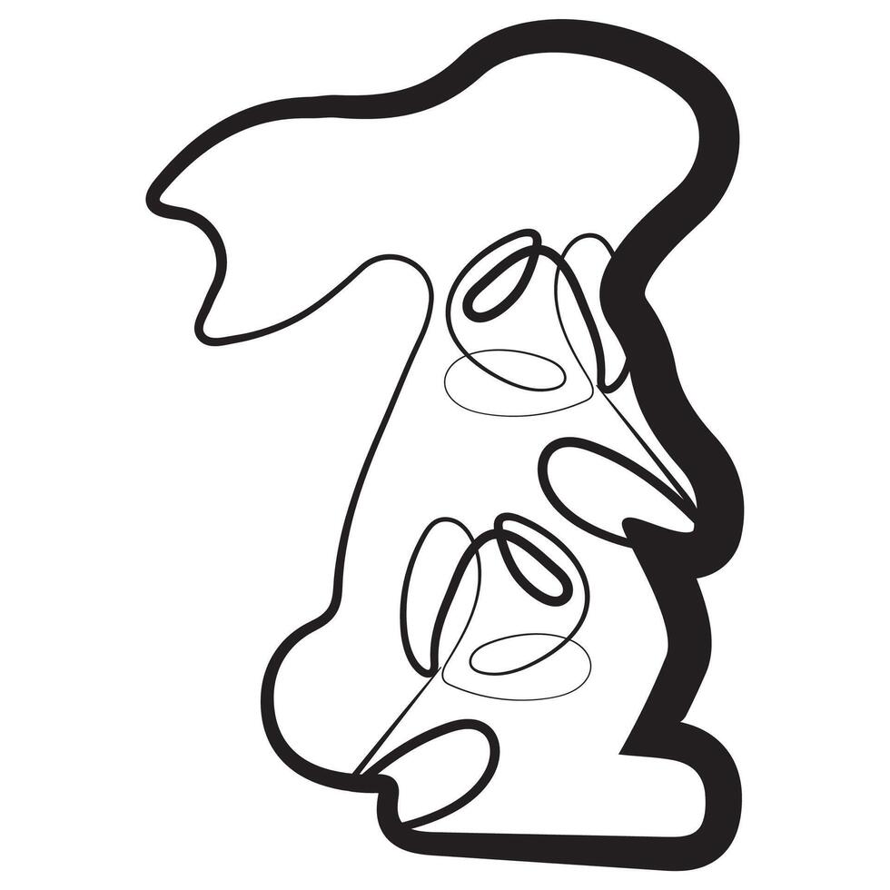 simple icon of Easter bunny standing on hind legs with rose buds in line art style drawn with original outline, for logos and various designs vector