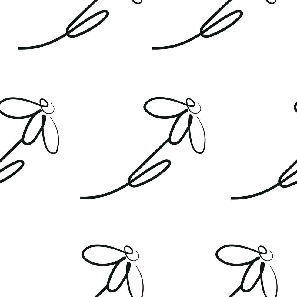 seamless pattern with daisy flower icons from stems in line art style drawn with original outline, for logos, designs or ornaments vector