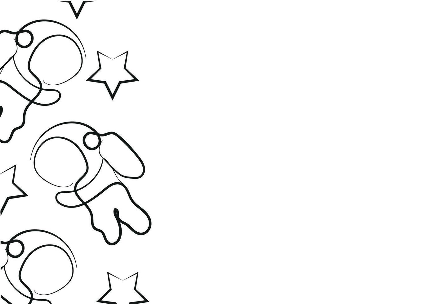 poster with simple icons of astronaut in space suit in line art style drawn with original outline, for logos and various designs vector