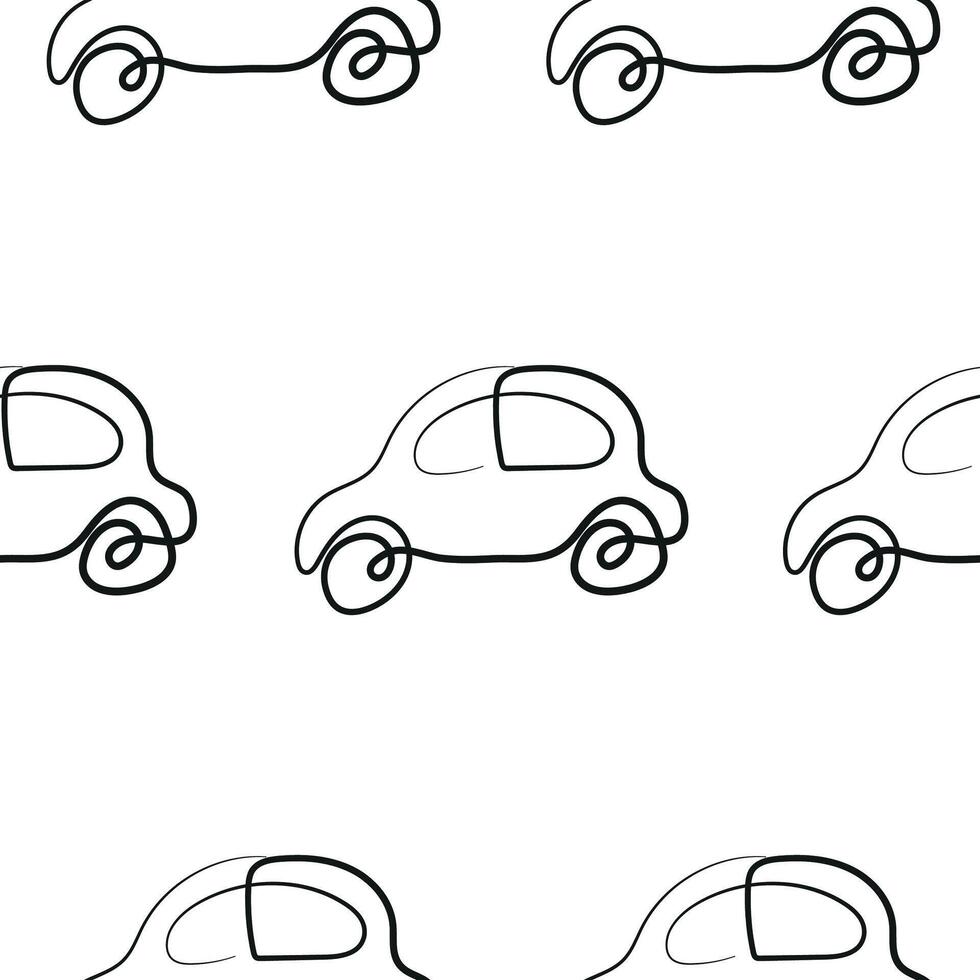 seamless pattern of simple icons of transport, namely a passenger car in the style of line art drawn with an original outline, for logos and various designs vector