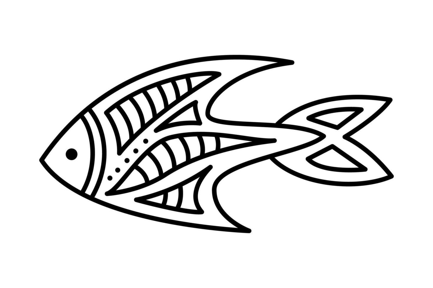 Hand drawn linear fish isolated on white background. Bold cartoon coloring page for kids vector
