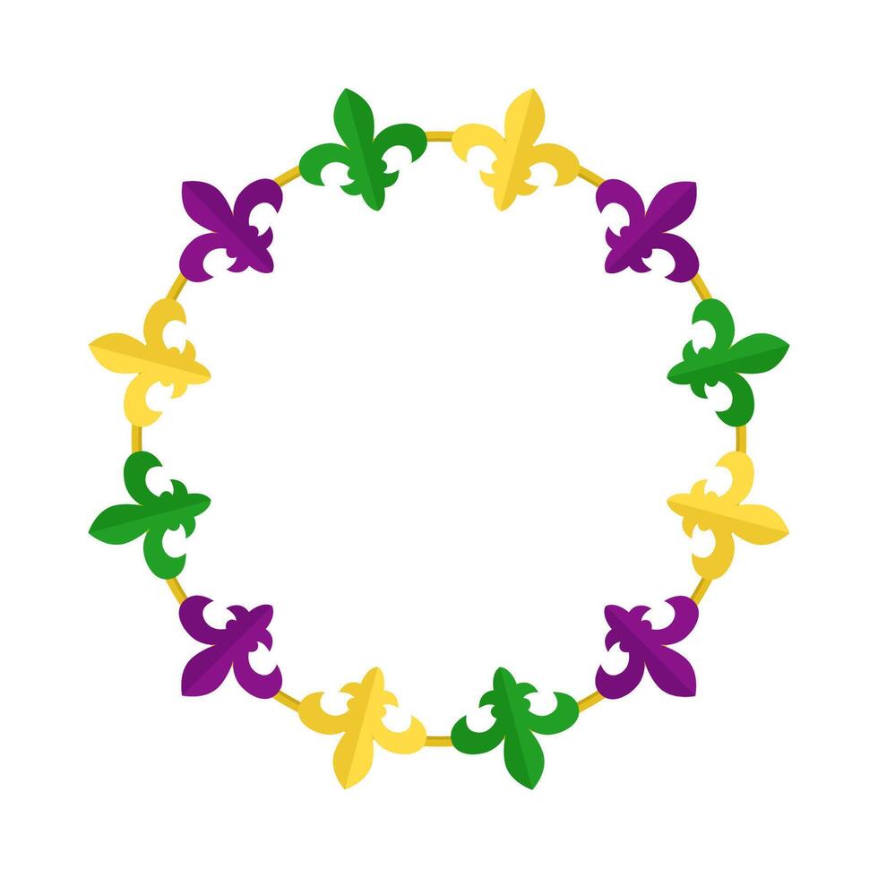 Fleur de Lys Flower circle frame. Empty border for Mardi Gras promotion. Garland frame isolated template on white vector