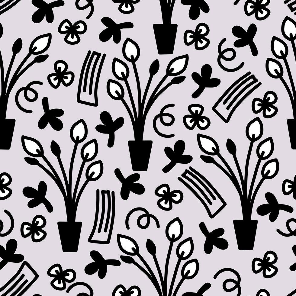 Seamless pattern with potted flowers.Botanical fabric design. vector