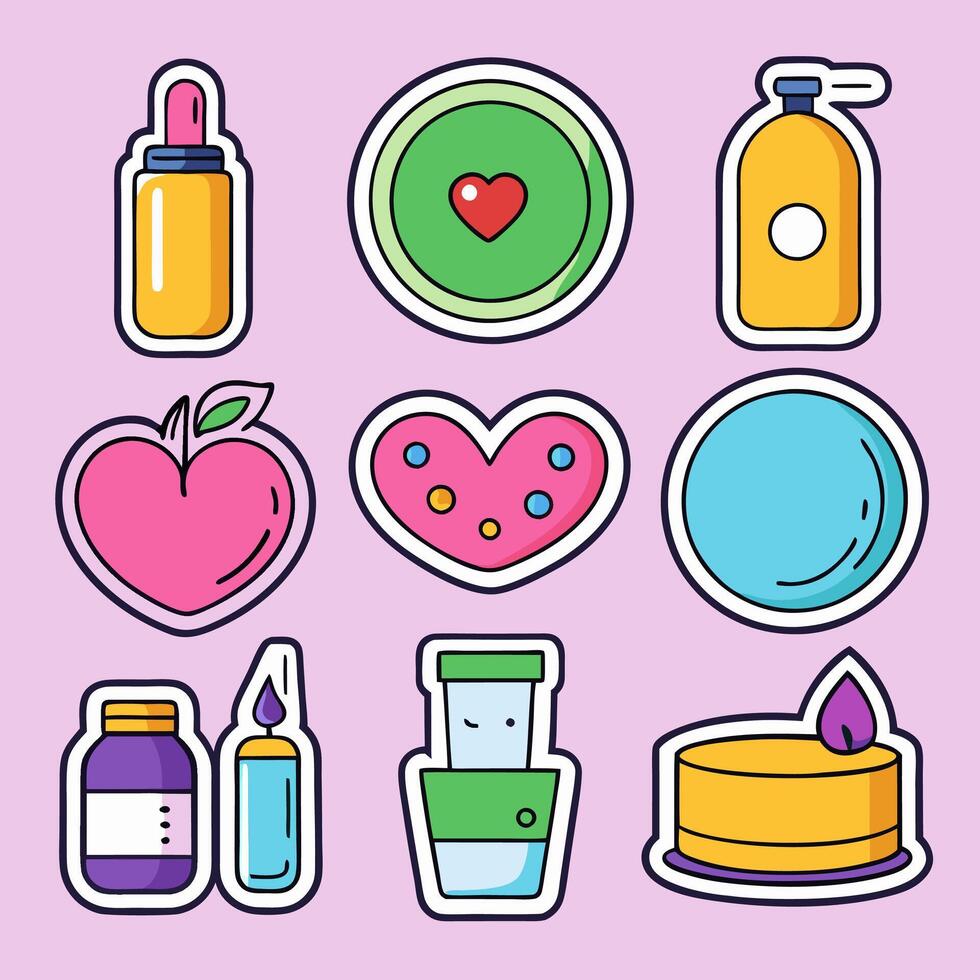 Set of Cute and Colorful Stickers with Various Icons and Symbol vector