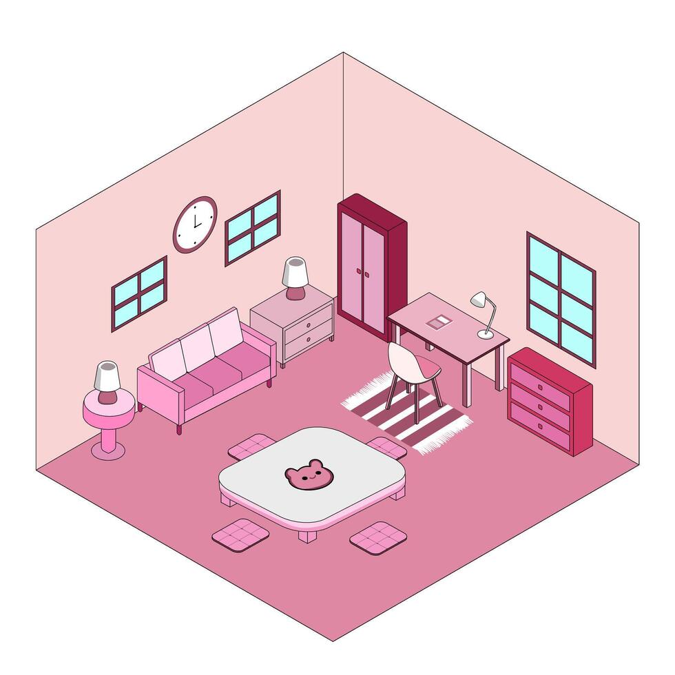 Isomeric living room simple decoration vector