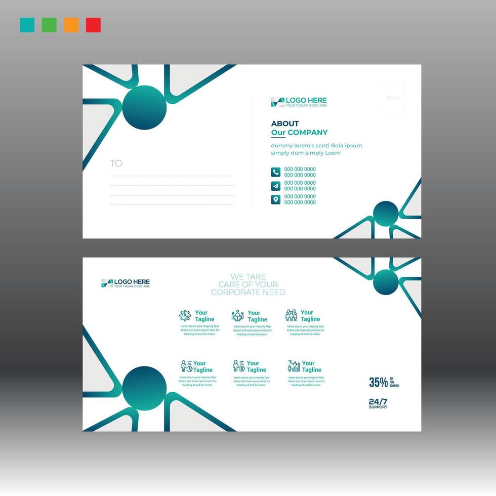 four color design of postcard for print vector