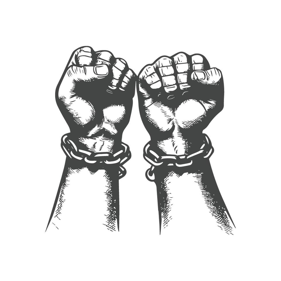 Broken handcuff Freedom concept Hand Drawn Sketch illustration vector