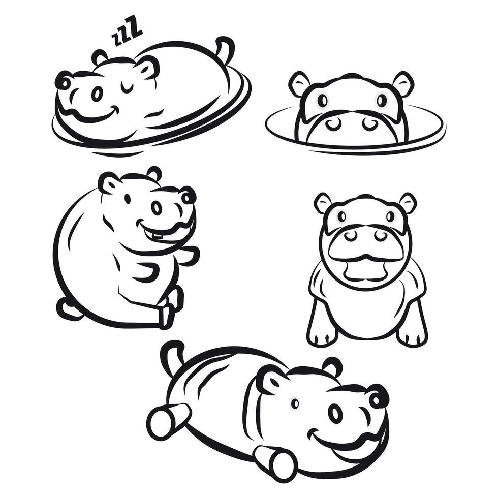 Hippo outline animation collection vector