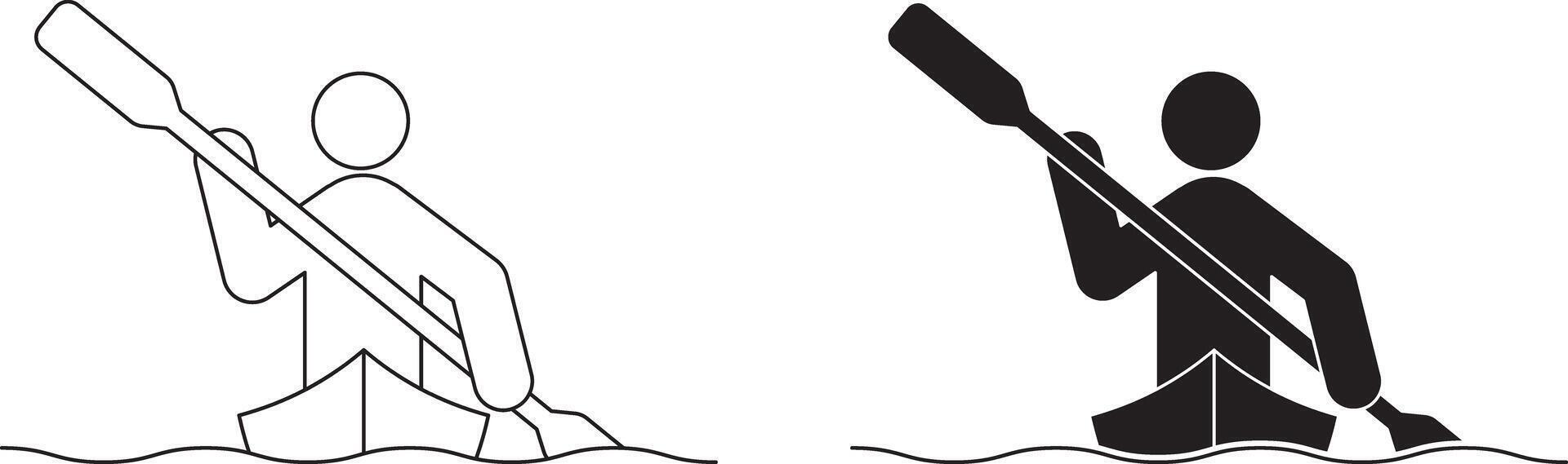 front view kayaking icon set vector