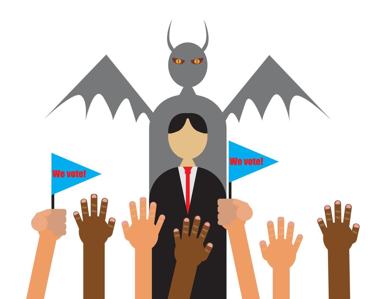 politician election concept. People naively believe the leader, but his shadow shows he is evil vector