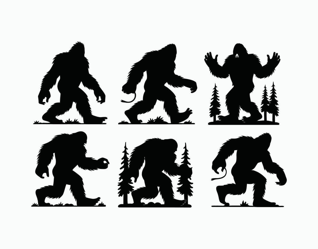 Elegant Bigfoot in the Wild Silhouette Set Template Illustration vector
