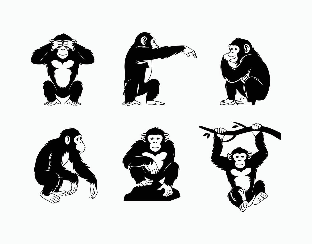 Animal Chimpanzee Silhouette Collection EPS Template vector