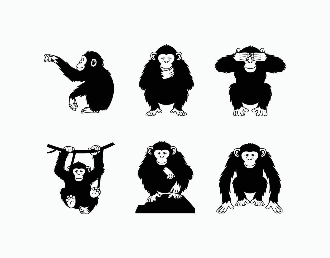 Chimpanzee Silhouette Set EPS Template vector