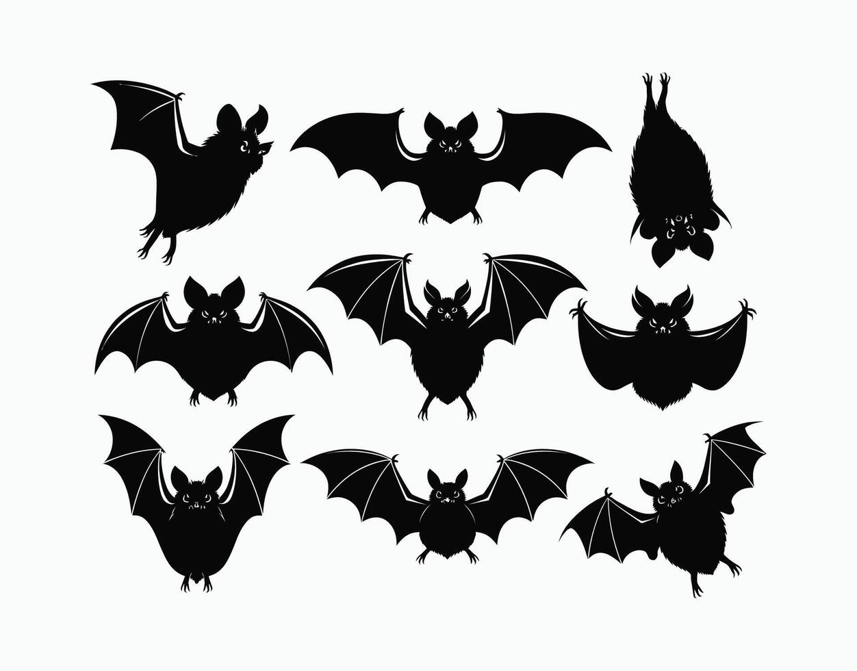 Mysterious Bat Silhouette Halloween Collection Isolated Template vector