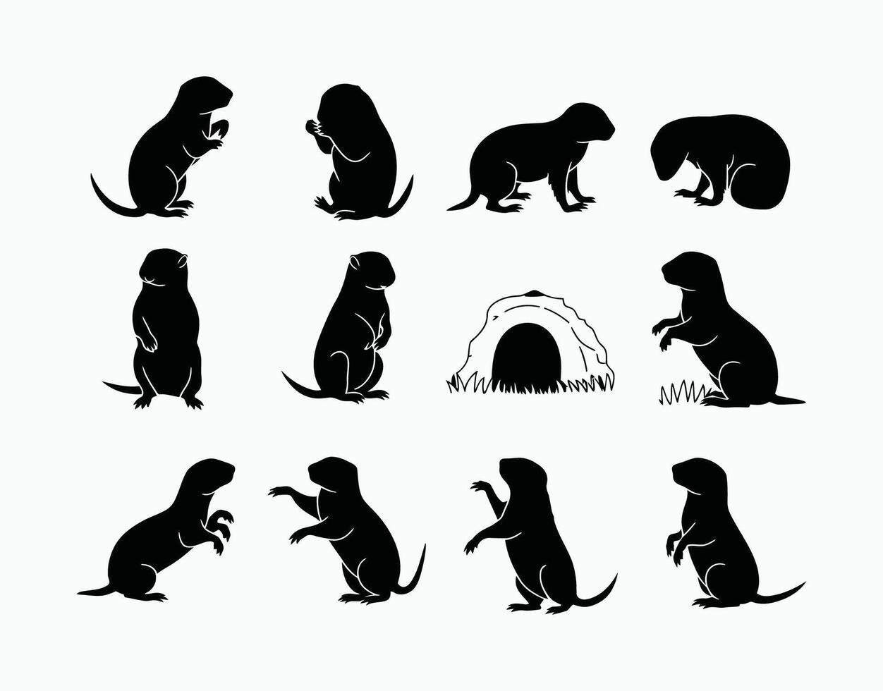 Black Silhouette of Prairie Dog Silhouette Collection vector