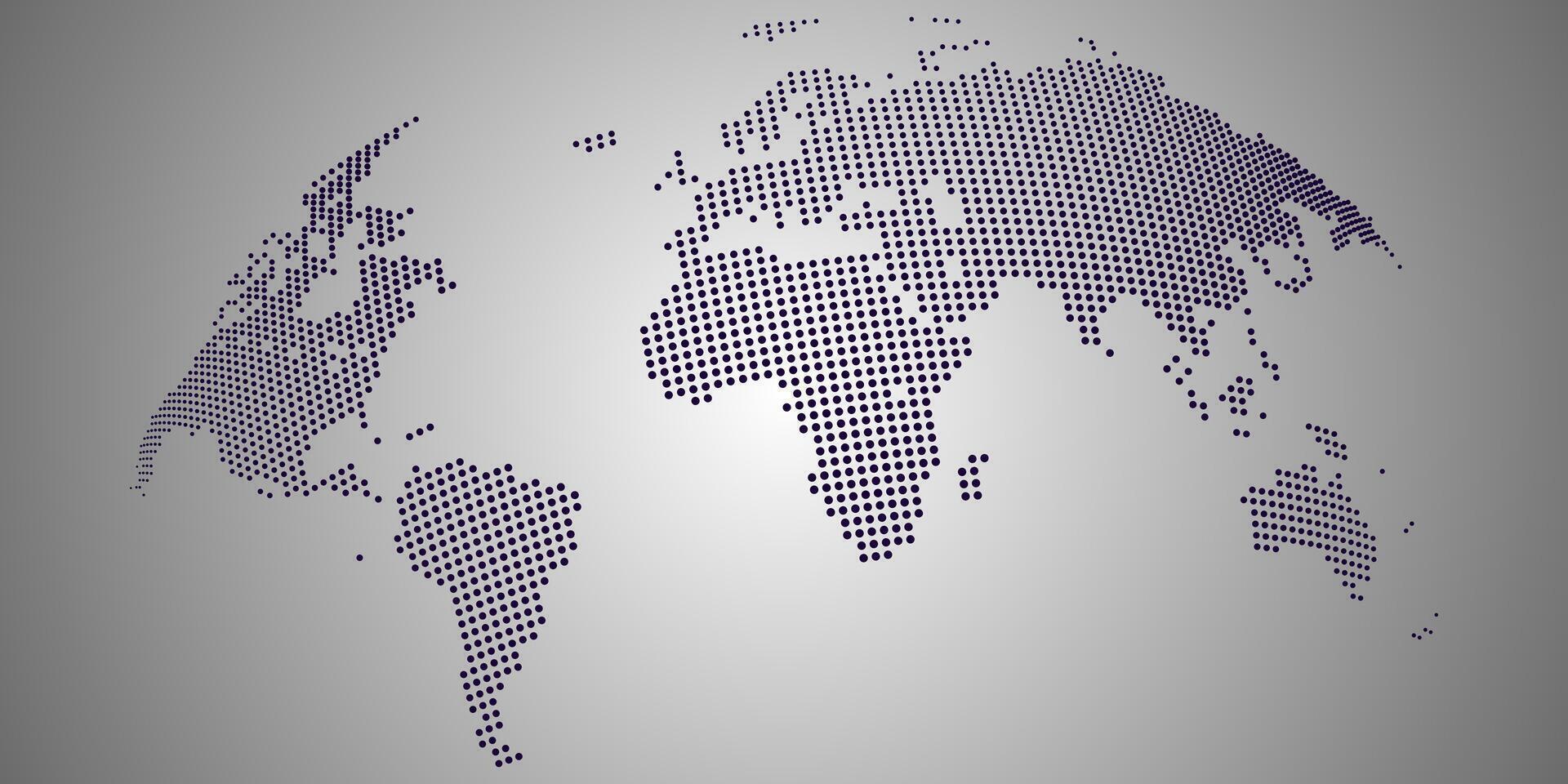 Modern 3d dotted world map with precise dots forming continents perfect for global travel themes vector