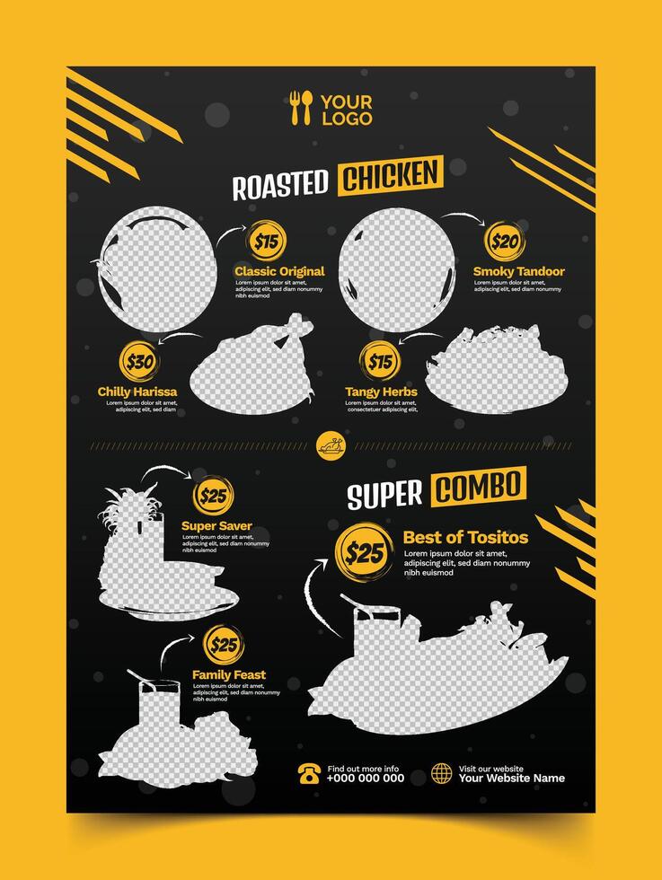 A4 Roasted Chicken Restaurant Menu Design vector