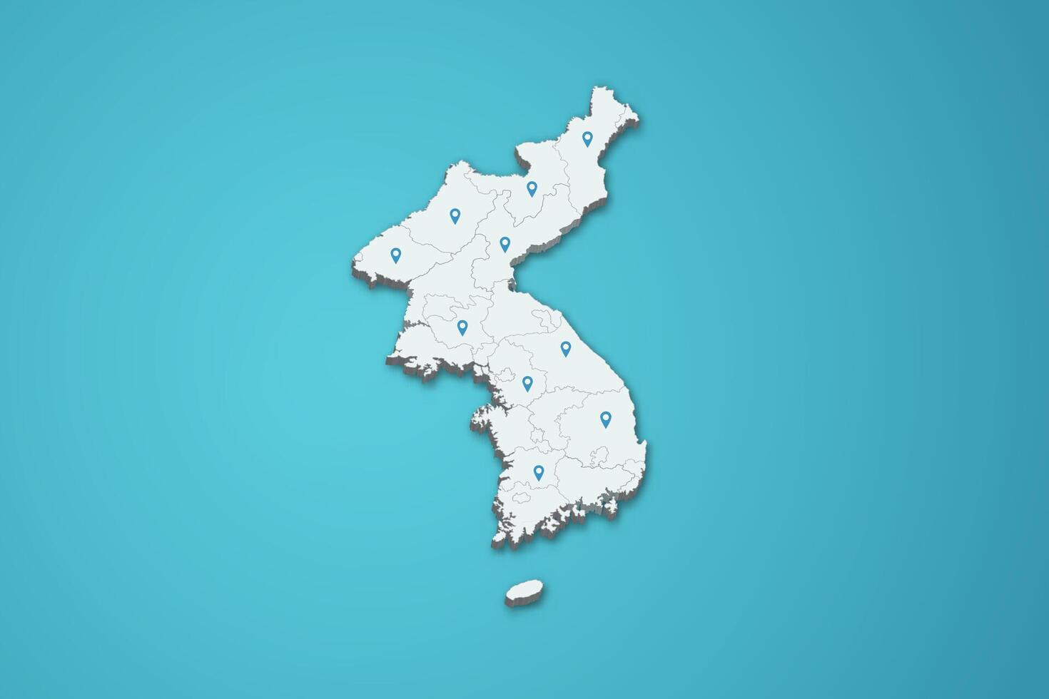 South Korea 3D map illustration with province map pin on isolated background vector