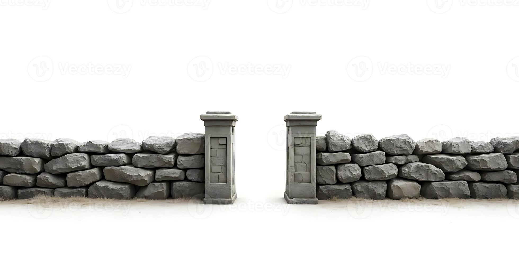 Stone Wall with Pillars Gate Entrance 3d Render photo