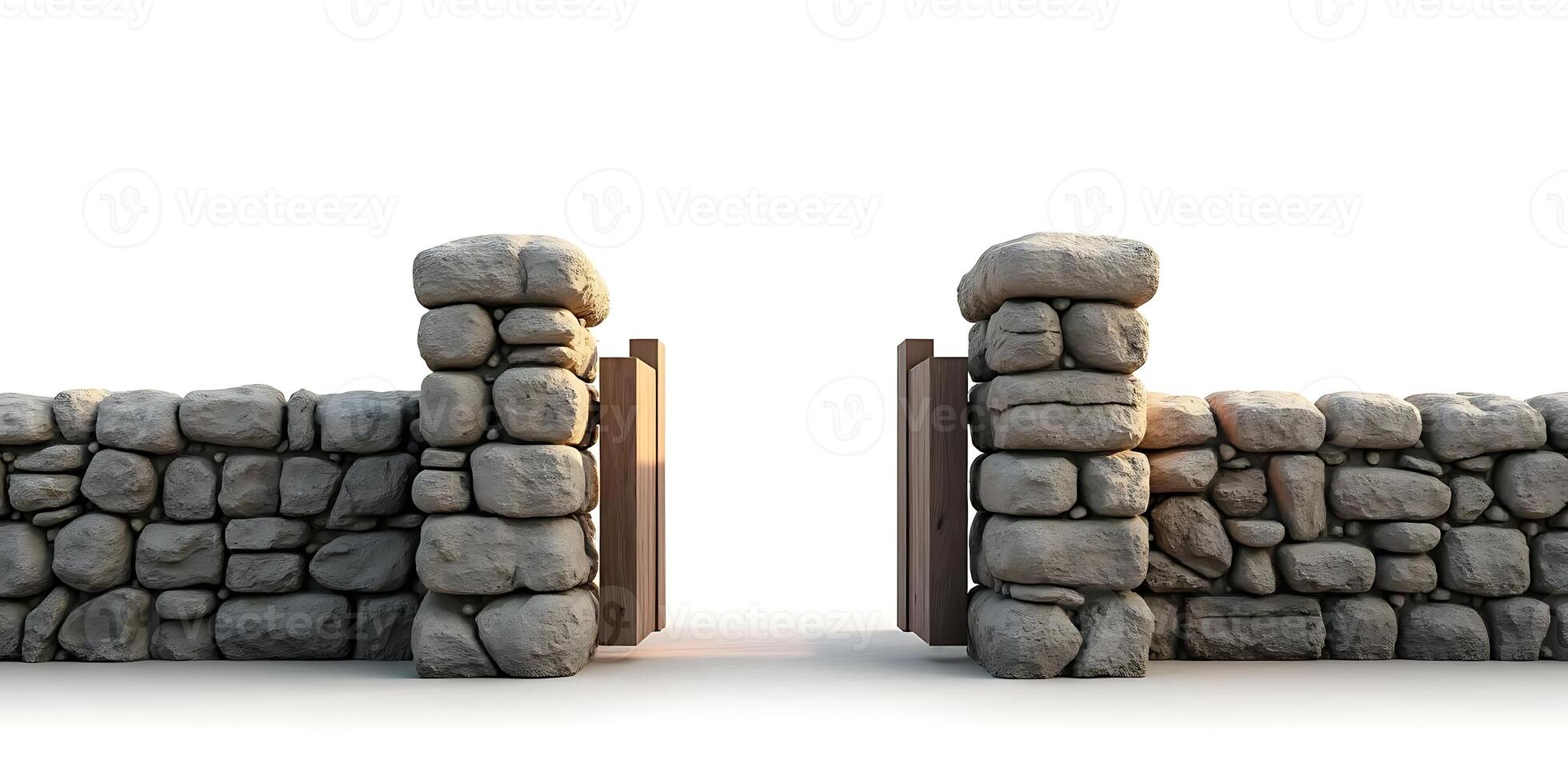 Rustic Stone Wall Gate Entrance 3d Render photo