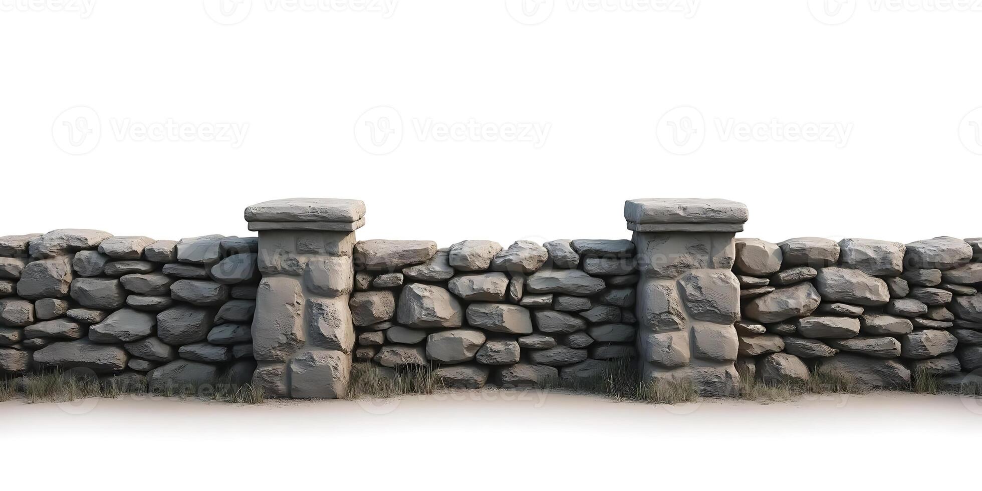 Stone Wall with Pillars 3d Model for Game Design and Architecture photo