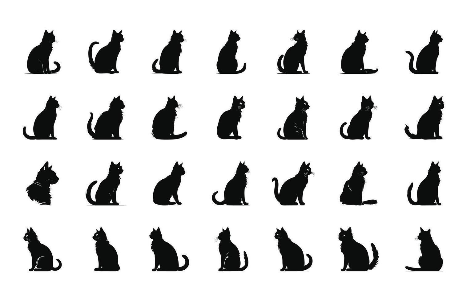 Cat Sitting Silhouette Set, Black Cats Clipart Bundle vector