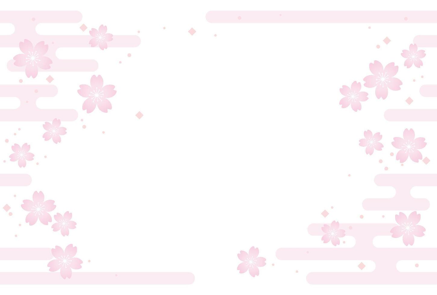 Seamless Clouds And Cherry Blossoms Background Illustration In Japanese Vintage Style With Text Space. Horizontally Repeatable. vector