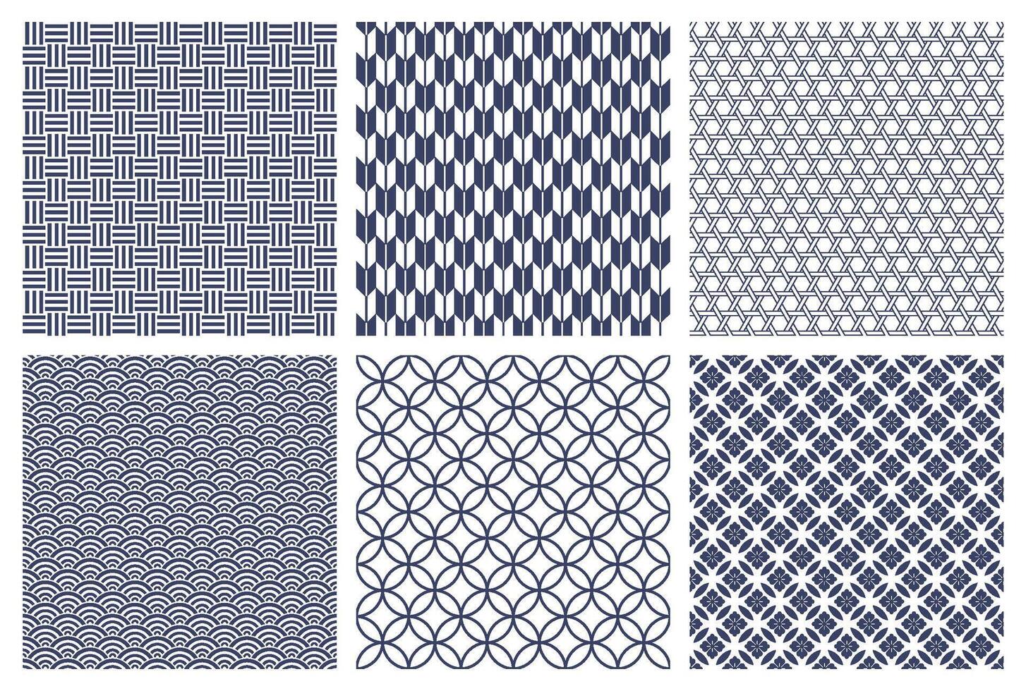 Horizontally And Vertically Repeatable Seamless Japanese Vintage Patterns Set. vector
