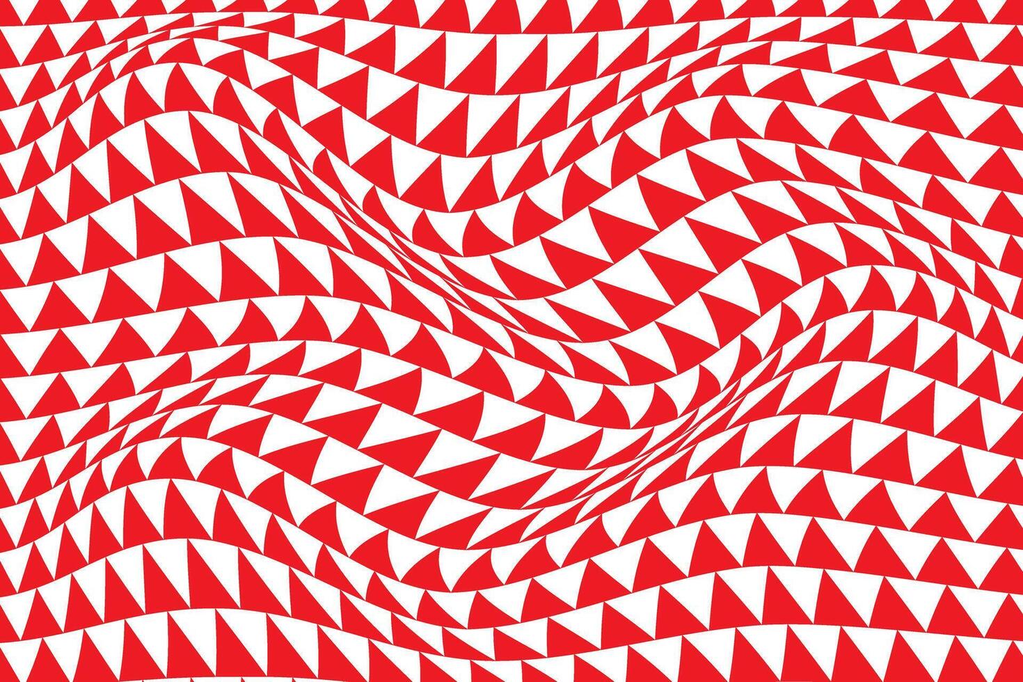 Abstract Wavy Optical Illusion Pattern with Red and White Geometric Triangles Creating a Distorted Visual Effect vector