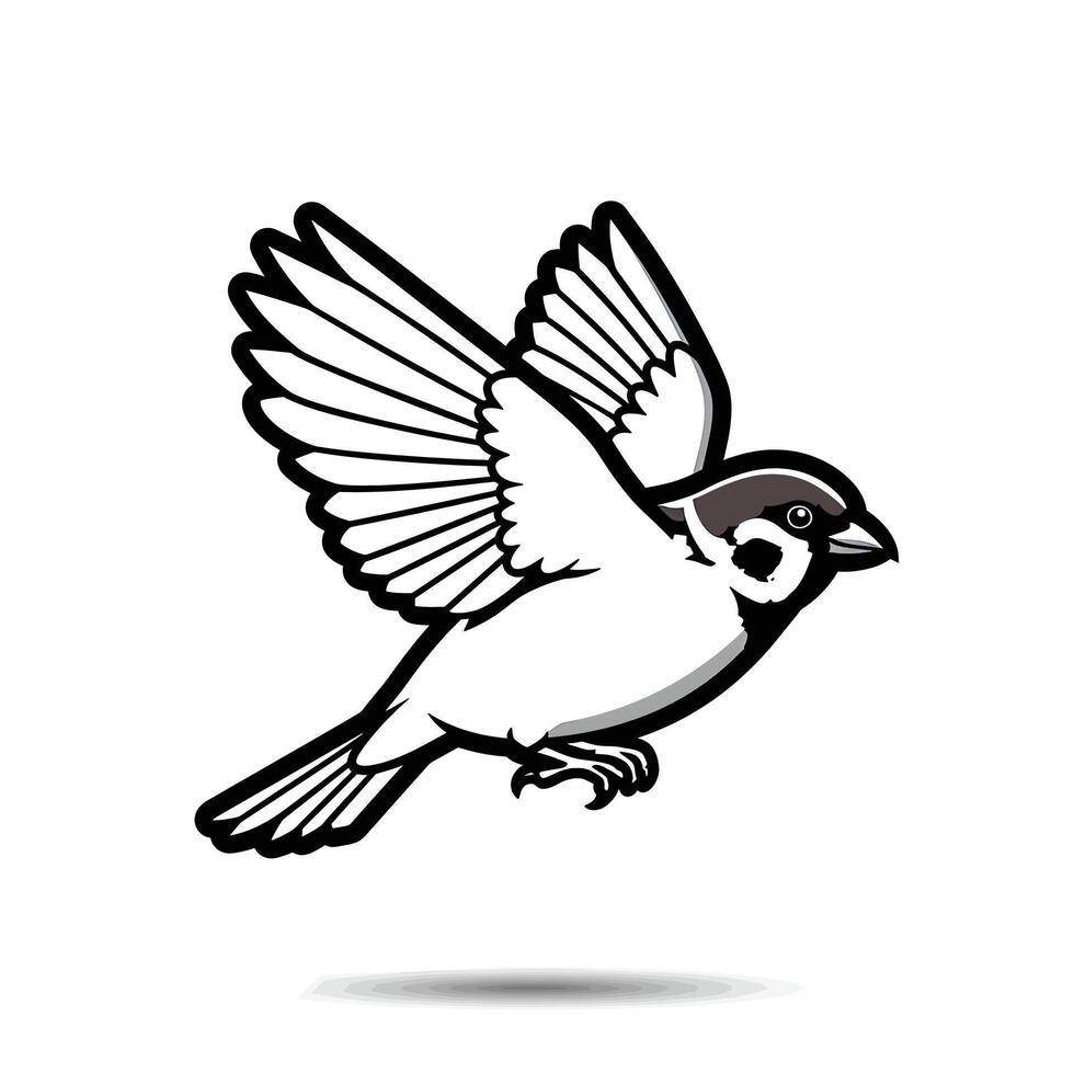 3D Sparrow in Mid-Flight With Proper Outline vector