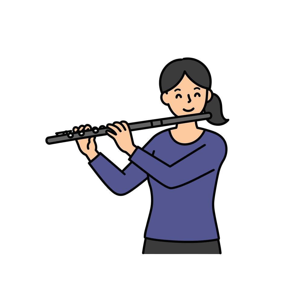 A woman playing the flute on a white background vector