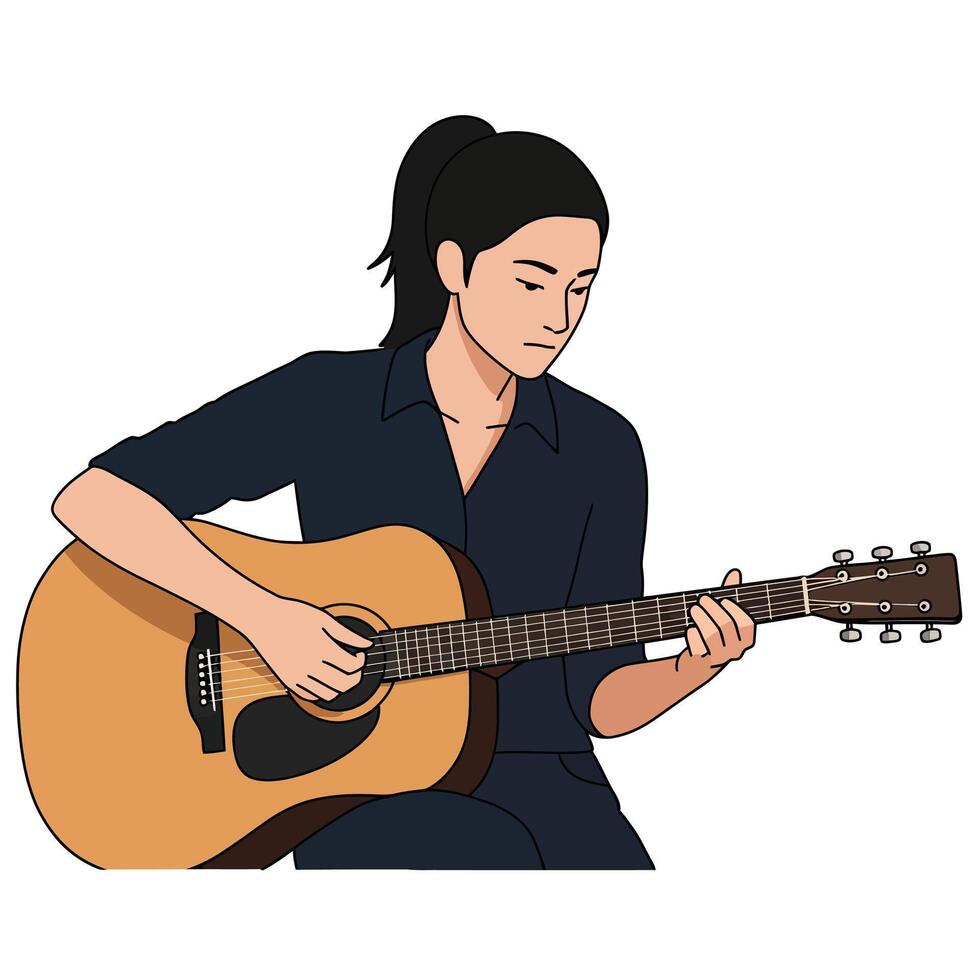 A woman is playing an acoustic guitar vector