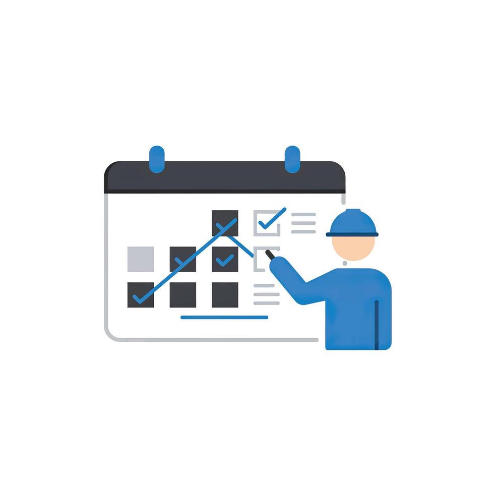 A man is pointing to a calendar with a check mark on it vector