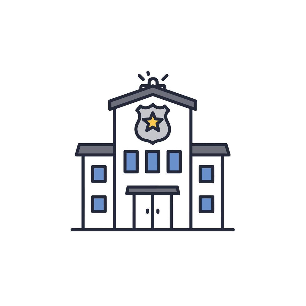 A Line Drawing of a Police Building With a Star on the Top vector