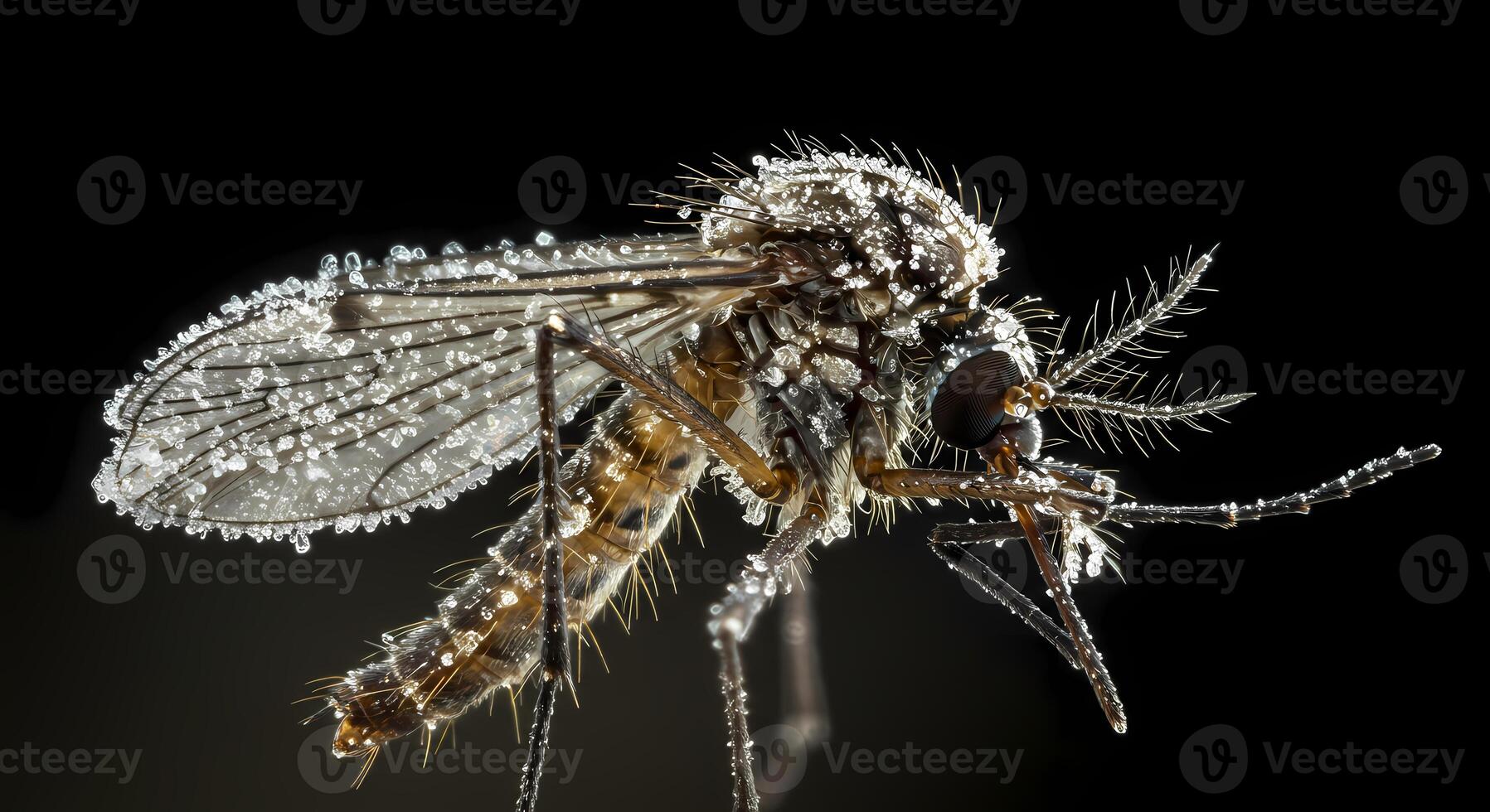a mosquito with water droplets on its wings photo