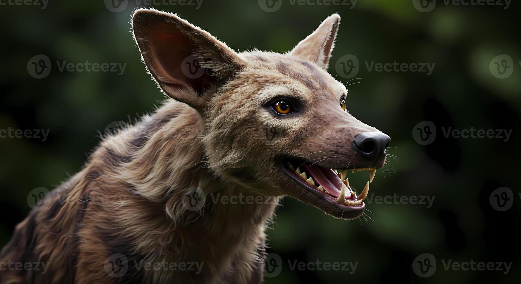 A dog with its mouth open and teeth showing photo