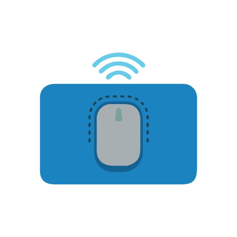 a wireless mouse is connected to a blue pad vector